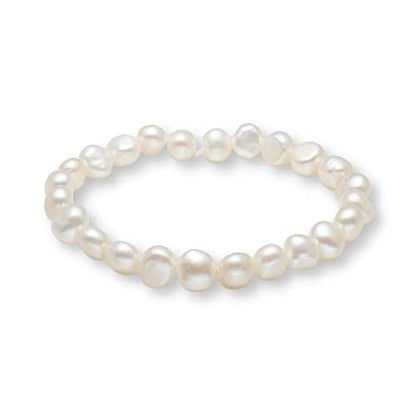 Handmade Women's Pearl Bracelet | Stretchy Beaded 7-8mm Baroque Pearl Bracelet for Ladies and Girls - Pink, Black, White, Grey, Multicolor - color: White