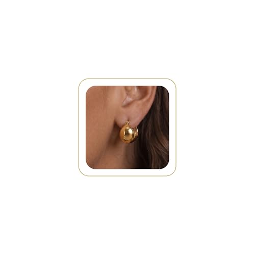 Chunky Gold Hoop Earrings for Women 14k Gold Plated Thick Triple Earrings | Hypoallergenic Trendy Chunky Gold Hoops Earrings,Dainty Jewelry Gifts for Women - style: Gold Teardrop U-Shaped Earring