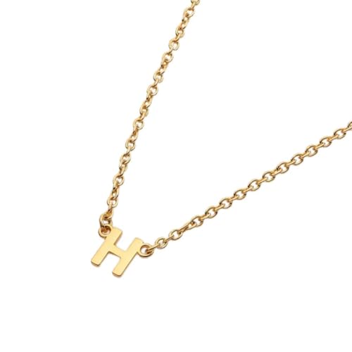OAK & LUNA Inez Initial Necklace - Gold Plated & Sterling Silver — A-Z Letter Pendant on 15″ + 2″ Adjustable Cable Chain - color: 18K Gold Plated Silver, style: Letter H