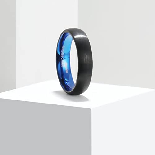 King Will Wedding Band for Men Women, 2/4/6/7/8mm Domed Matte Brushed Tungsten Carbide Rings, Solid/Dual Color Engagement Rings, Comfort Fit - color: Black&Blue-5mm