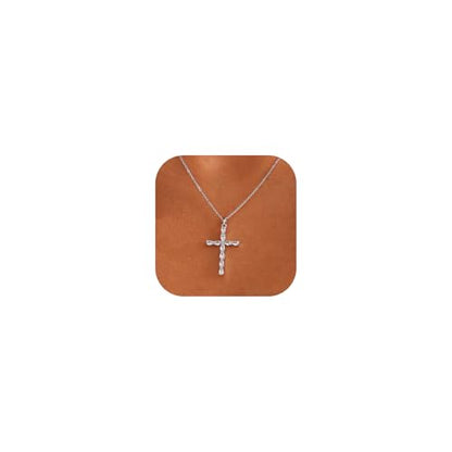 Cross Necklace for Women, 14K Gold Plated Cubic Zirconia Cross Pendant Necklace, Trendy Christian Jewelry Gifts for Baptism First Communion Christmas - color: Style I - Silver