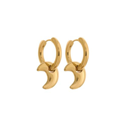 18K Gold Plated Huggie Hoop Earrings for Women, Waterproof Stainless Steel Celestial Moon Star Heart Charm Chunky Everyday Earrings - style: Moon