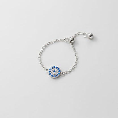 925 Sterling Silver Adjustable Link Chain Rings for Women Daughter | Dainty 14k Gold Plated Evil Eye/Cross/Flower Ring Sparkly Twist Rope with Bead Dangle Stackable Ring Jewelry Birthday Gifts - color: Style 7-Silver
