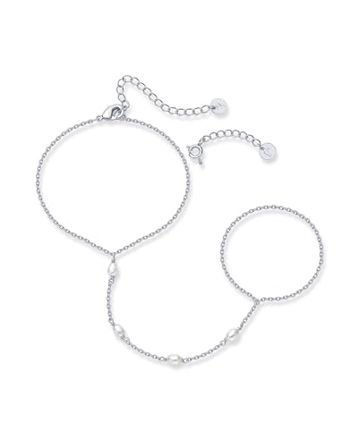 PAVOI Hand Chain Bracelet for Women, 14K Gold Plated Adjustable Ring Chain | Hand Chain Bracelet, Ring Bracelet Hand Chain, Arm & Body Jewelry - style: Pearl