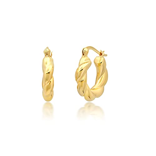 14k Yellow Gold Plated Hoop Earrings for Women with Click Top | Anti Tarnish Lightweight Chunky 14K Gold Hoop Earrings | Hypoallergenic Gold Plated Earrings 0.6 to 1.2 Inches by MAX + STONE - style: Twisted