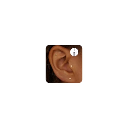 Flat Back Stud Cartilage Earrings Tragus Helix Piercing Jewelry Titanium | Conch Nose Piercing,Small Tiny Studs for Women,Threadless/Internally Threaded,Surgical Steel,Hypoallergenic,16G/18G/20G - color: Gold01-Star (6mm*2+8mm*1), size: Threadless-18G(1.0
