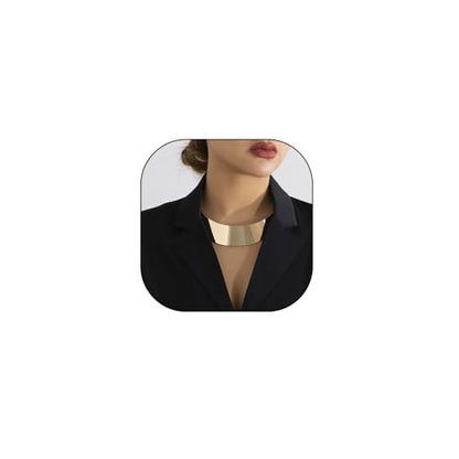 Chunky Gold Necklace Big Statement Chunky Necklace for Women African Tribe Wide Metal Choker Necklaces Jewelry - color: 01 Gold