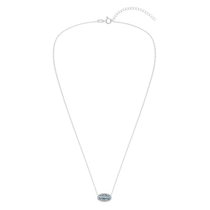 Belacqua Gemstone Necklace in Sterling Silver,Halo Pendant with Accent, Oval Cut 6 * 12mm, 15" Cable Chain with 2" Extender, Spring Ring Clasp, Dainty Birthstone Necklace for Women, Gift Box Included - color: 03-March-Aquamarine-Light Blue Sapphire