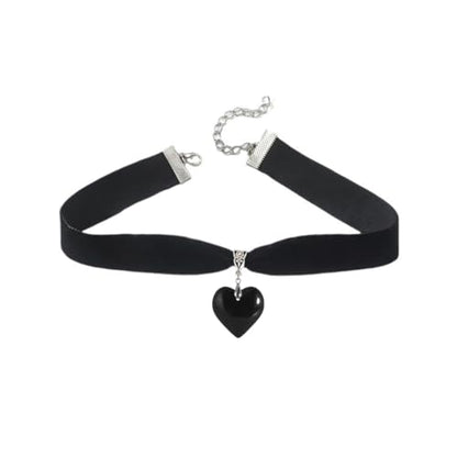 Puffy Heart Necklace for Women Crystal Heart Chunky Necklace Pendant Black Velvet Choker Necklace Christmas Jewelry Gift - color: Black