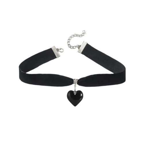Puffy Heart Necklace for Women Crystal Heart Chunky Necklace Pendant Black Velvet Choker Necklace Christmas Jewelry Gift - color: Black