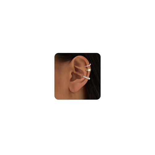 OOOPEL 3 Pairs 14K Gold Plated Ear Cuffs Non Piercing Lightweight Stackable Chunky Earring Cuff for Women Adjustable Non-Fading Fake Earrings Suitable for Christmas Gift - style: Double CZ