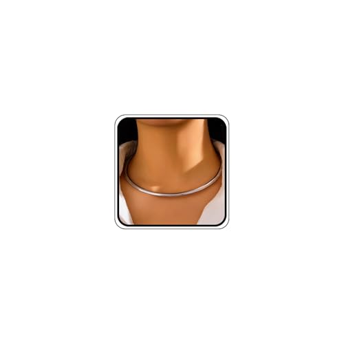 Chunky Gold Choker Necklaces for Woman Fashion Thick Statement Collar Necklace Adjustable Trendy Large Circle Hoop Jewelry Rock Prom Accessories - color: Silver