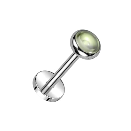 Pierced Owl 18GA ASTM F-136 Implant Grade Titanium Threadless Push-In Bezel Set Natural Stone Flat Back Stud - style: Green Onyx