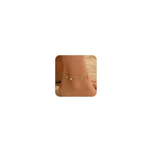 18K Gold Plated Waterproof Summer Beach Ankle Bracelets for Women | Starfish Sea Shell Pearls CZ Diamond Dangle Anklets - style: 6 CZ Drop-Gold