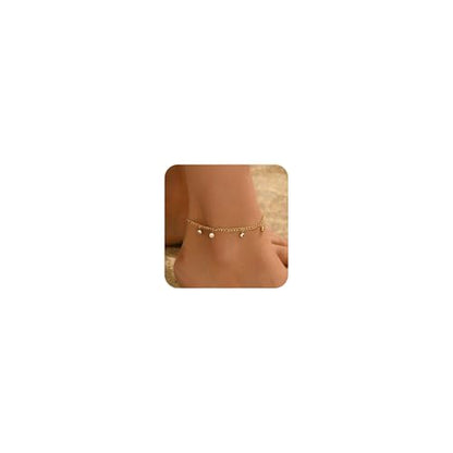 18K Gold Plated Waterproof Summer Beach Ankle Bracelets for Women | Starfish Sea Shell Pearls CZ Diamond Dangle Anklets - style: 6 CZ Drop-Gold