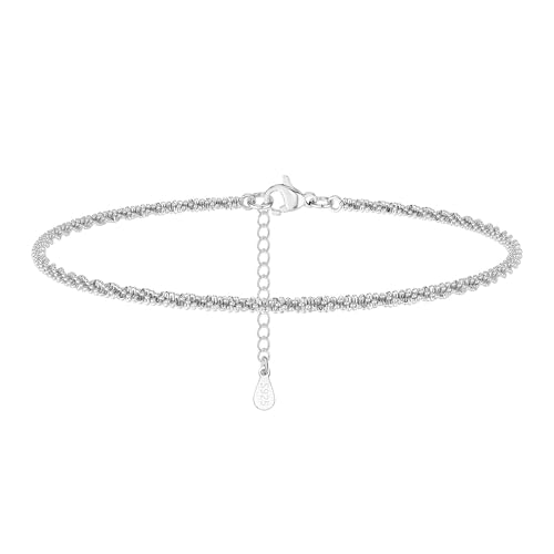 Silver Anklets for women,Layered Anklets Bracelets Adjustable Summer Beach Jewelry - color: Single Layer