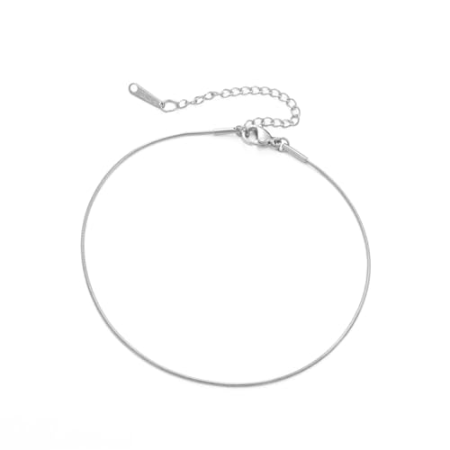 Amaxer Adjustable Stainless Steel Snake Chain Ankle Bracelet 0.04in Width Foot Chain for Women Beach Holiday Summer Vacation Jewelry - color: silver