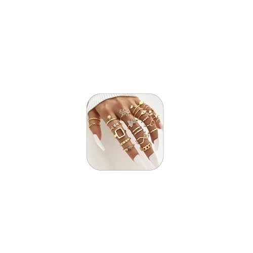 HUASAI Boho Stackable Rings Set for Women Dainty Moon Star Turquoise Mountain Eye Midi Knuckle Pinky Trendy Vintage Jewelry Gifts - color: X 13 Pcs