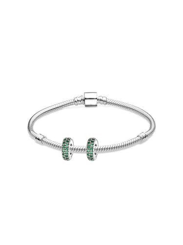ARTCHARM Clasp Love Safety Chain Charm - Authentic 925 Sterling Silver Heart Beads - Fit European Style Bracelet - color: 2pcs Green Spacer Stopper