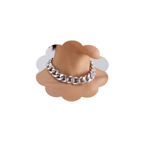 Wiwpar Punk Silver Cuban Link Chain Choker Necklace Chunky Cuban Link Chain Hip Hop Chain Jewelry Curb Cuban Wide Link Chain for Women