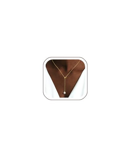 Luxval Lariat Gold Necklace for Women, Dainty Long Necklace 14k Gold Plated/Silver Y-Shaped Pendant Necklaces Trendy Beaded Chain Drop Necklaces Jewelry for Women Gifts - color: Gold-adjustable Pearl