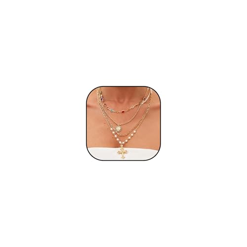 Cross Necklace for Women Gold Layered Long Cross Pendant Necklace Pearl Lariat Statement Necklaces Christian Gifts - color: C1:gold