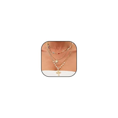 Cross Necklace for Women Gold Layered Long Cross Pendant Necklace Pearl Lariat Statement Necklaces Christian Gifts - color: C1:gold