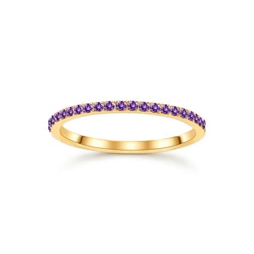 Birthstone Rings For Women, Silver Stackable Cubic Zirconia Stainless Steel Birth Stone Ring To My Daughter/Mom Birthday Unique Gifts Jewelry - color: 02-Gold-February