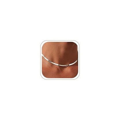 WomenGifts 14K Gold Silver Plated Herringbone Necklace for Women, Dainty Snake Chain Choker, Trendy Simple Long Layered Jewelry Non Tarnish, 3/4/5/8mm,14,16,18,20,22,24,26 Inch Thin & Chunky Options - color: Silver, style: 3mm-12.8inch