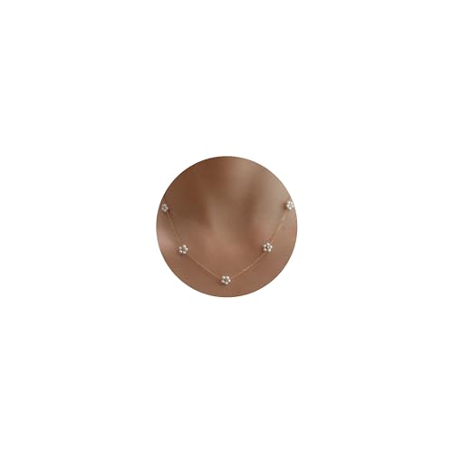 Pearl Necklace for Women- 14K Gold-plated/White Gold-plated Dainty Pearl Necklace for Women - color: Gold daisy flower