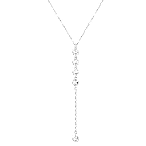Foxgirl Lariat Gold Necklace for Women, Dainty Long Necklace 14k Gold Plated/Silver Y-Shaped Pendant Necklace Trendy Layered Cz Beaded Chain Drop Necklaces Simple Gold Jewelry For Women Gift - color: Y CZ Lariat Necklace-SL