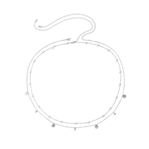 Gold Layered Belly Chain Turquoise Charm Belly Chain Adjustable Double Minimalist Waist Chain Summer Beach Vacation Jewelry Accessories - color: silver