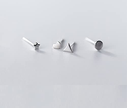 EPIRORA Sterling Silver Stud Earrings for Women Men- 4 Pairs of Hypoallergenic Simple Geometric Small Stud Earring Set Tiny Circle Triangle Square Bar Stud Earrings Mini Cartilage Tragus Earrings - style: Style 2- Silver