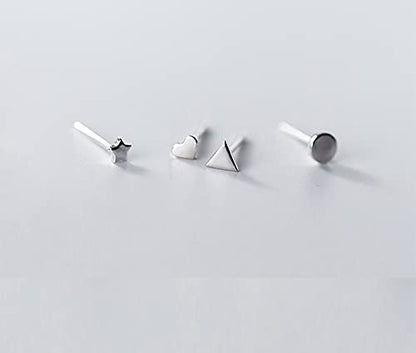 EPIRORA Sterling Silver Stud Earrings for Women Men- 4 Pairs of Hypoallergenic Simple Geometric Small Stud Earring Set Tiny Circle Triangle Square Bar Stud Earrings Mini Cartilage Tragus Earrings - style: Style 2- Silver