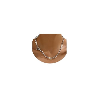 18K Gold Plated Chunky Chain Necklace for Women Dainty Cuban Paperclip Chain Toggle Bar Clasp Necklace Thick Trendy Layering Gold Chain Link Stainless Steel Jewelry - style: Toggle Paperclip-White Gold