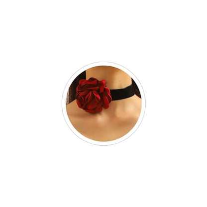 Rose Black Velvet Floral Choker Necklace - Camellia Daisy Rosette - Spring Summer Flower Jewelry - color: Red2