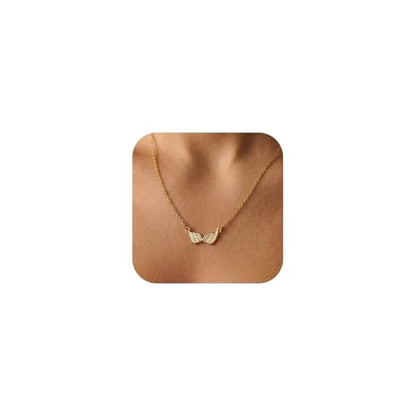 Gold Silver Pendant Necklace for Women, Dainty CZ Jewelry Gift | 14K Gold Silver Plated, Cubic Zirconia Pearl Charm, Trendy Layered Necklace, Adjustable Chain, Waterproof, Hypoallergenic - color: Gold-Angel Wings
