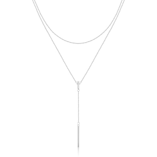 EPIRORA Layered Necklaces for Women, 16” & 20“ Double-Layer Lariat Necklace | 14k Gold/Silver Plated Long Necklaces for Women Trendy Layered Bar Pendant Drop Necklace Lariat Y Necklace Prom Jewelry Gifts - color: Silver