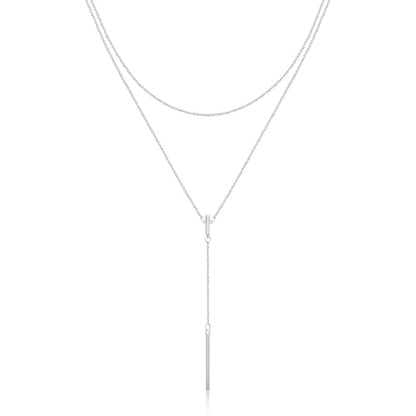 EPIRORA Layered Necklaces for Women, 16” & 20“ Double-Layer Lariat Necklace | 14k Gold/Silver Plated Long Necklaces for Women Trendy Layered Bar Pendant Drop Necklace Lariat Y Necklace Prom Jewelry Gifts - color: Silver