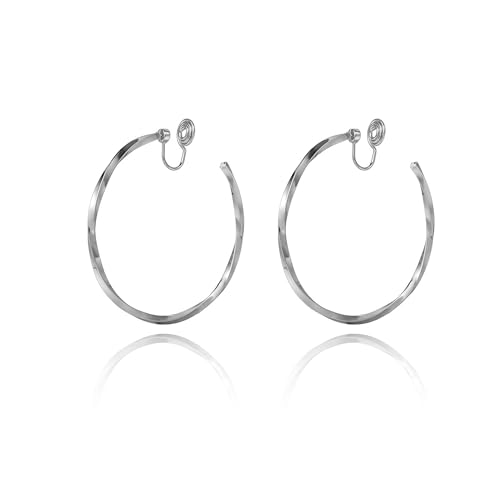 Gold Clip On Hoop Earrings for Women Large Rhinestone Statement Hoops Non Pierced Earrings Wedding Bridesmaid Party Jewelry - color: B2：silver