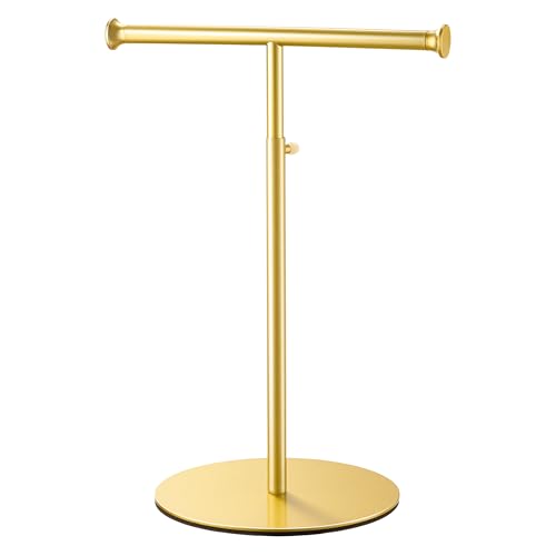 niffgaff 15"-24" T Bar Purse Display Stand Tabletop | Adjustable Height Handbag Holder, Countertop Hanging Rack for Lanyard, Long Necklace, Jewelry, Scarf, Gold - color: Gold