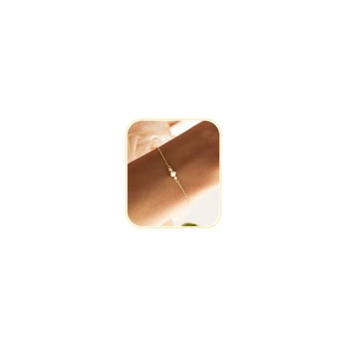 Gold Bracelets for Women Pearl Bracelet 14k Gold/White Gold Plated | Dainty Cubic Zirconia CZ Accented, Bridesmaid Jewelry, Prom Bracelet, Wedding Bracelets for Brides - color: gold-round pearl
