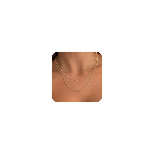 Tewiky Layered Necklaces for Women 14k Gold Plated Chain Necklace Set | Chunky Herringbone/Snake/Rope/Box/Cuban Link Chain for Women, Layering Stack Choker Necklace, Dainty Jewelry Set Non Tarnish - color: Layered Bead Gold