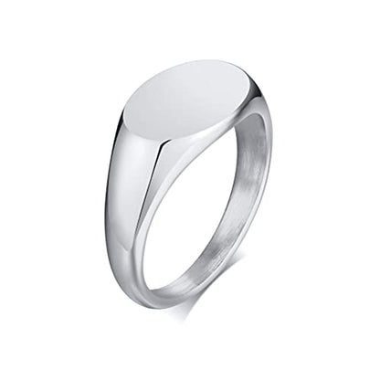 HIJONES Mens Stainless Steel Signet Ring Matte Brushed Square | Simple Statement ,Wedding Band,Polished Round - color: 9mm-Silver