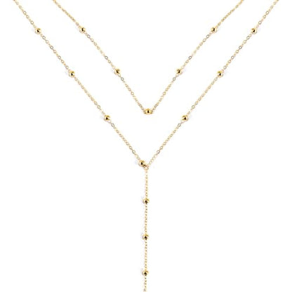 Necklace for Women, Dainty Long 14K Gold Y-Shaped Necklace Jewelry Trendy Beaded Layered Chain Drop Necklaces Jewelry Women Gifts - style: Round Bead