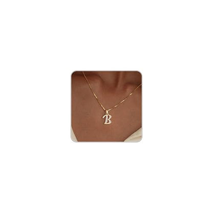 Initial Necklace for Women, 14K Gold Silver Plated Box Chain Letter Pendant, Trendy Name Necklace, Dainty Personalized Charm Jewelry Gift for Her - color: Gold, style: B