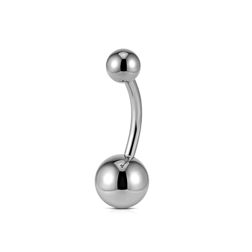 FINE4U ASTM F136 Solid Titanium Belly Button Ring 14G 8mm 10mm 12mm - Hypoallergenic Belly Piercing Jewelry with Cubic Zirconia, Short Bar Navel Piercings Gift for Women - color: Tit Ball, size: 14G (1.6mm), 3/8