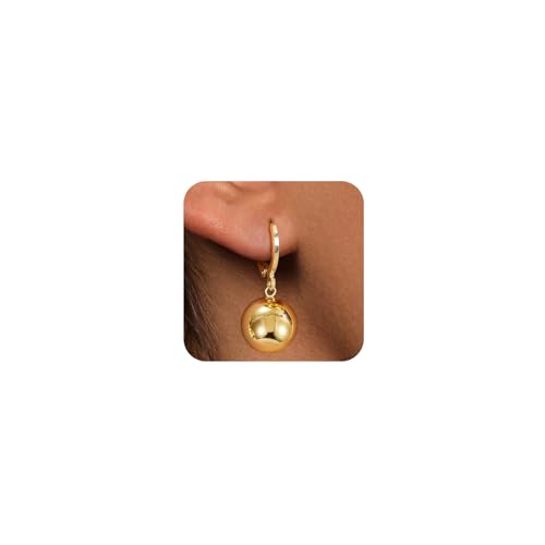 14k Gold Plated Ball Dangle Earrings for Women Sterling Silver Ball Drop Earrings Hypoallergenic Round Balls Hoop Earring Leverback Lightweight Earrings Fashion Jewelry - color: yellow