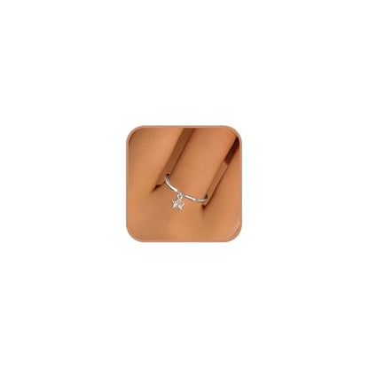 XAYAH Graduation Gifts 925 Sterling Silver Dainty Star Dangle Promise Ring for Women CZ Crystal Dangling Charm Stacking Ring Statement Engagement Rings Wedding Band Minimalist Birthday Jewelry Gifts - size: 9