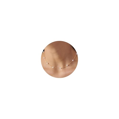 Pearl Necklace for Women, Dainty Pearls Choker Necklace for Women 14K Gold Plated Layered Pendant Necklace Handmade Gold Chain Necklace Everyday Jewelry Gift - color: Satellite Pearl-Gold